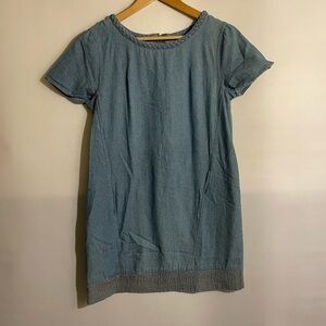 Anthropologie Holding Horses Blue Chambray  Denim Shift Dress Sz M Braided Neck
